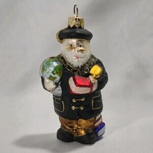 Vintage Blown Glass North Pole Scholar Or Professor Santa Christmas Ornament